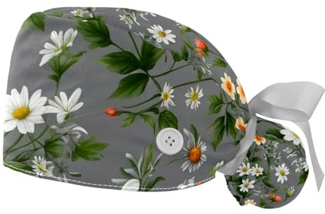 FQURFHY 2 Stücke，OP-Hauben für Frauen，Zweigpflanze Blumen,Herren OP-Haube，Pflege-Haarnetz,Für Zuhause