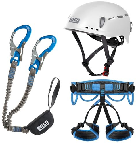 Generisch LACD Ultimate Ferrata + Gurt Start 2.0 + Helm Protector 2.0 White - Klettersteigset (Grösse L (Taille = 87-130cm, Bein = 60-84cm))