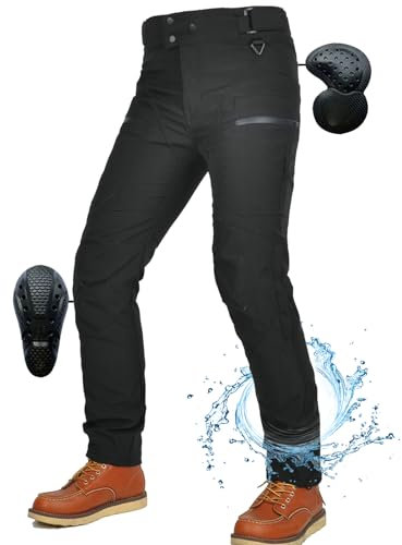 SHUOJIA Herren-Motorradhose, wasserdichte Motorrad Hosen Herren,Einstellbar Motorrad-Bikerhose, Racewear-Schutz-Motorradhose mit Protektoren (Black-A,L)