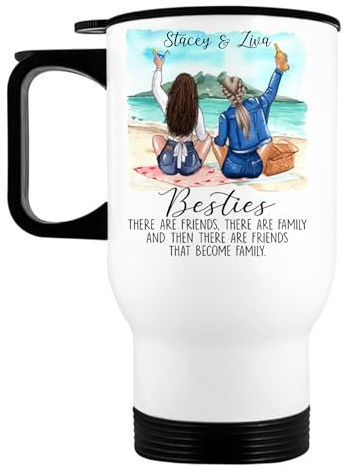 EKAM Personalised Travel Mug for Best Friend or Sister - 14oz Stainless Steel Insulated Travel Tea/Coffee Mug Heartfelt Message & Outfit Choices Best Friendship Gift for BFF Birthday Her, Christmas