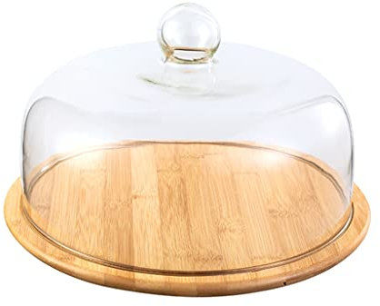 CTCOIJRN Plato for bistec, molde for pasteles con cúpula de vidrio, disco de madera maciza, cubierta for mantener frescas frutas, tienda de supermercado, exhibición de pan de postre y bandeja decorati