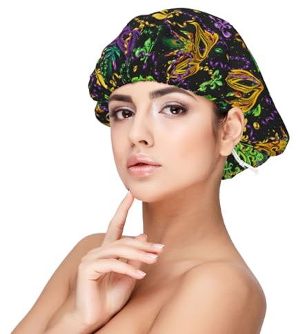 Gorro de seda de superficie de Mardi Gras para dormir para mujeres y hombres, gorro de satén ajustable para dormir, capó de pelo suave para dormir