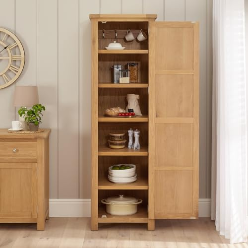 The Furniture Market Marbury Oak | Single Door Kitchen Cupboard | Tall Shaker Storage Unit | 5 Shelves & Hooks | Country Style | Fully Assembled | H 1900 x W 600 x D 450mm