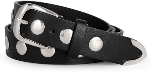 LEACOOLKEY Damen Ledergürtel für Jeans hosen Damengürtel Leder Punk Nietengürtel Studded Gürtel mit nieten