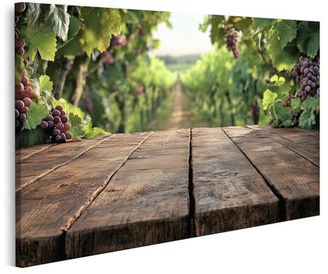 islandburner Prime Bild auf Leinwand Holztisch mit Blick auf Weinreben Bilder Wandbilder Poster