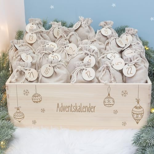 Adventskiste Weihnachtskugeln - Adventskalender aus Holz - Gravur Kalender DIY - Weihnachtskalender für Kinder - hellomini (1Prime Kugeln)
