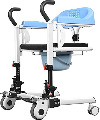 Chaise percée pour patients, fauteuil roulant élévateur pour la maison, chaise percée de transfert multifonctionnelle avec coussin moelleux et siège de toilette, fauteuil roulant pour les soins infir