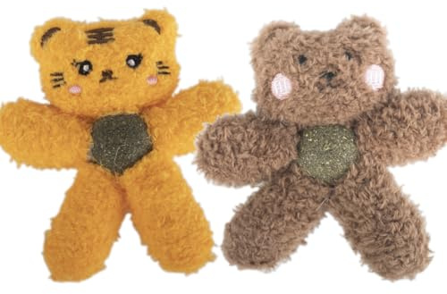 Gavpepy Cat Toys with Catnip Kitten Chew Bite Supplies Boredom Relief Fluffy Kitty Teeth Cleaning Chewing Cat Lovers Interactive Plush Gift (Tiger&Bear)