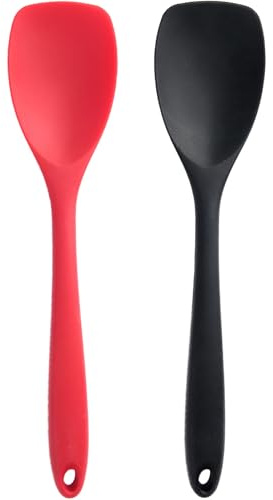 2 Pcs Silicone Spatula Spoon Set, Heat Resistant Spoonula & Flexible Scrapers for Baking Mixing, Non-Stick Kitchen Utensils - Seamless Soft Cooking Scoop, Serving Spatula for Bowls, Cookware