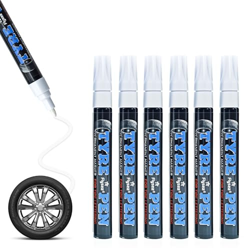 Landrain 6 Stück Lackstift Auto Weiß, Reifenstift Weiß Wasserfest, Auto Reifenmarker Reifen Lackstifte für Auto Motorrad Reifen