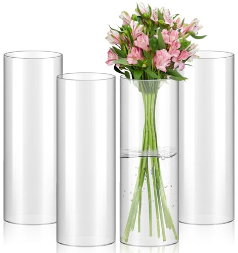 ZOFUN 4 Stücke Glas Blumenvase,Modern Zylinder Vase 25cm Hoch Glasvase Gross Klar Glasvase Zylinder Runde, Blumenvase Glas Vasen Vase Groß für Orchideen, Rosen, Tulpen, Pampasgras, Tischdeko