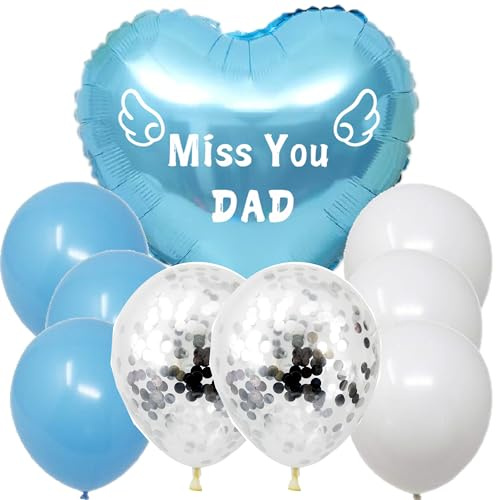 Nueve globos celestiales con cuerda, globo conmemorativo Miss You Dad en forma de corazón para cementerio, al aire libre, patio de jardín, marcadores de tumba, globo conmemorativo, decoración de ramo