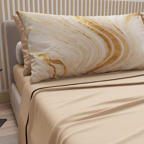 PETTI Artigiani Italiani - Lenzuola Matrimoniali Cotone con Federe in Stampa Digitale, Lenzuolo Completo Letto Matrimoniale Fantasia Marmo Beige, 100% Made in Italy