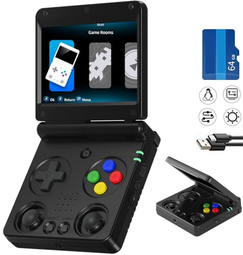 RG34XXSP Retro Handheld Game Console Linux System RG 34XXSP Retro Gaming Console 3.4 IPS Screen with Linux System 3300mAh Battery with WiFi/Bluetooth 64GB (RG34XXSP-Black)