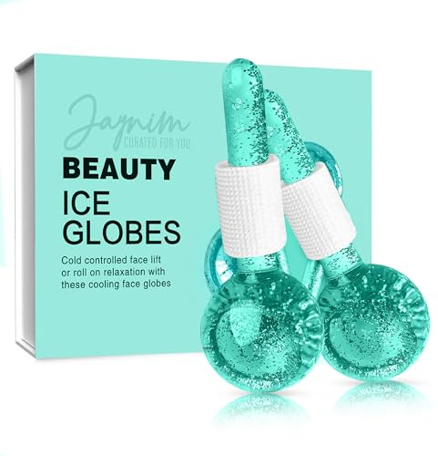 Ice Globes for Face 2Pcs–Facial Ice Globes for Cooling, Puffiness Relief & Skin Tightening–Cryo Sticks Face Globes for Eyes & Neck–Anti-Aging Cold Glass Ice Roller Ball–Teal