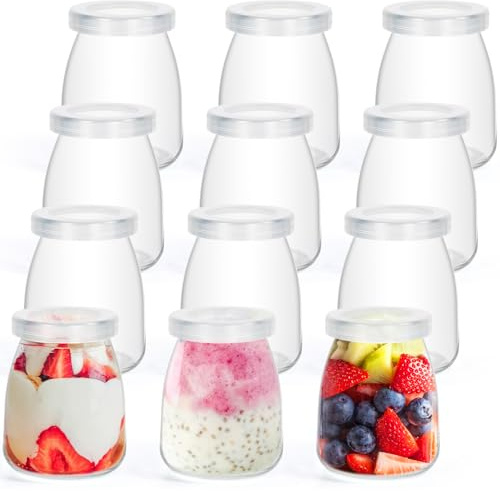 Ezvsevuo 12 Stück Joghurtgläser mit Deckel 140ml Dessertgläser,Transparent Dessert Glas Einmachgläser Klein Marmeladengläser für Marmeladen,Pudding,Nachtisch Gläser Weckgläser Klein für Desserts,Honig