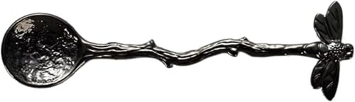 Gun Black Retro Dragonfly Coffee Teaspoon Stainless Steel Tableware Creative Sugar Spoon Tea Stir Bar, Dessert, Cake, Long Handle Kitchen Gadget Antique, Teaspoons