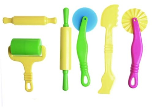 Dough Tools Set, 6 Pieces P-lastic Modelling Dough Tools, Kids Playdough Accessories Includes Rollers, Cutters, Rolling Pins & Accessories, Creation Educational Toy for Kids Boys Girls