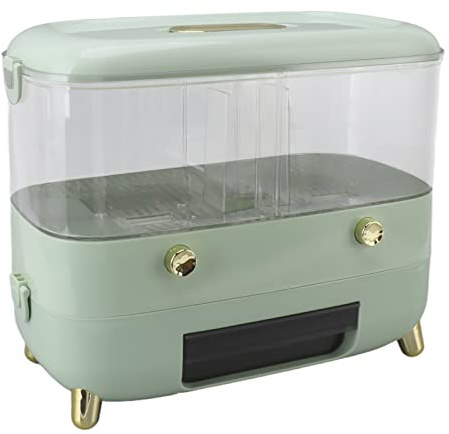 Yctze Transparent Rice Dispenser with Sealed Design, Multi-Division Storage for Grains, Ideal for Home and Kitchen Use (2 Grids Light Green)