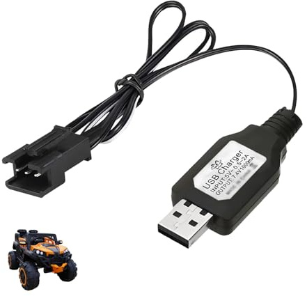 7.4V USB Charger Cable with SM-3P Plug, Charger for LiPo, USB Charging Cable for RC Cars RC Planes RC Tanks RC Boats Drones Quads and Airsoft Toys, 43cm Length, Fast Charging, Universal Compatibility