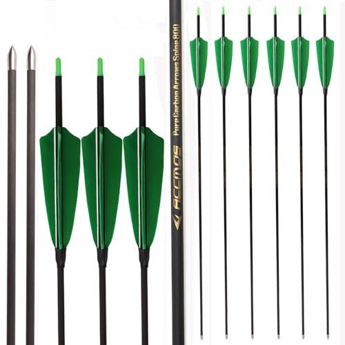 PHILOCS 12 pz Flechas de Tiro con Arco, Spine 350 400 500 600 700 800 900 1000 1100 1300 1500 1800 ID 4,2 mm Etiqueta Dorada Eje de Carbono para Caza Tiro Práctica