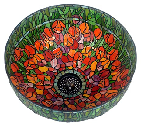 PUFAHAU 20 Tiffany Lamp Shade Replacement Lily Dragonfly Wisteria Rose Tulip Grape Stained Glass Lampshade Only With Cap Fit For Table Lamp Floor Lamp Pendant Light Ceiling Fixture (Tulip)