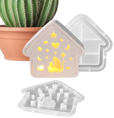 Mimoqk Haus Silikon Backform - Katzenhaus Kerzen Gießform,Deko Werkzeug Für Weihnachten Wohnzimmer Garten Kinderzimmer Halloween Tischdekoration