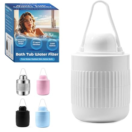 17-STAGE Bath Filter for Tub with Premium Design & Leak-Proof, 7000-Gallon Long-Life Cartridge with Vitamins C & E + Essential Minerals Removes Chlorine and Softens Hair, Skin & Nails | Patent Pending
