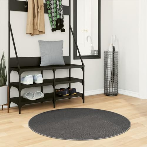RMIHSJG IZA Kurzflor Teppich Anthrazit Ø 100 cm mit Skandi-Stil und 3D geometrischem Design – weicher, strapazierfähiger Bodenbelag aus 100% Polyester, Oeko-TEX geprüft, rutschfest,