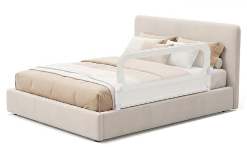 COSTWAY Bettgitter klappbar, 150 x 60 cm Bettschutzgitter mit abnehmbarem Oxford-Bezug, U-förmigem Gestell & Gurt, Kinderschutzgitter, Rausfallschutz für Kinderbett Elternbett Boxspringbett (Weiß)