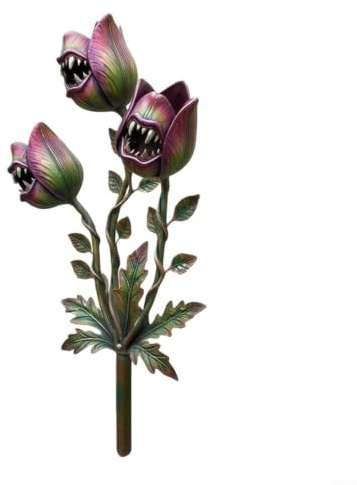 FUANA Venus Fliegenfalle Metall Gartenstecker Handgefertigte Eisenpflanze Ornament mit Schutzbeschichtung, für Blumenbeet, Rasen, Topfpflanzendekoration (6)