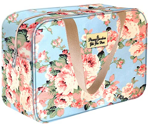 HCFGS Full Size Toiletry Bag Hand-Held Large Cosmetic Bag Travel Makeup Bag Portable Large Wash Bag Waterproof Toiletry Kit Organizer for Women & Girl (Blue Rose)