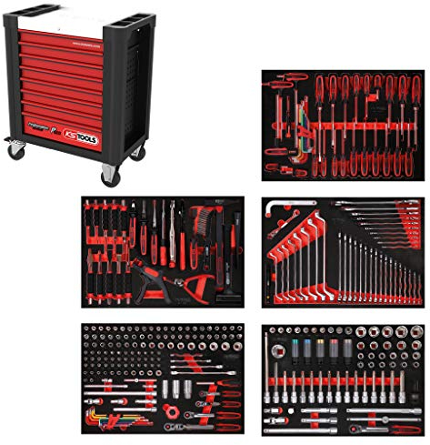 KS Tools 810.5299 PERFORMANCEplus Werkstattwagen P10 mit 8 Schubladen, bestückt mit 299 Werkzeugen in 5 Einlagen für 5 Schubladen