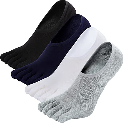 ZAKASA Chaussettes Invisibles à Cinq Doigts pour Hommes en Coton - Socquettes Basses de Sport avec Orteils Séparés - Taille 39-48, 3/4 Paires