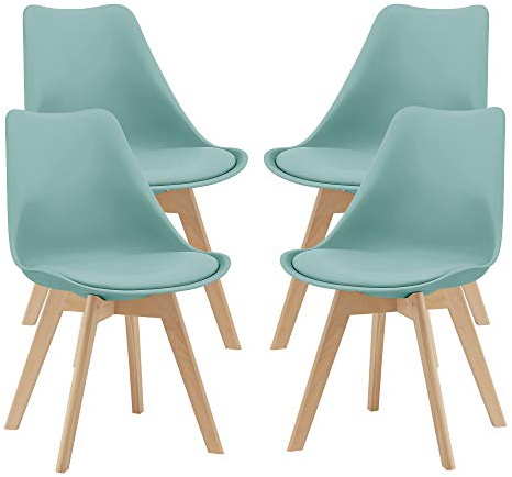 [en.casa] Esszimmerstühle Fläten 4er Set Stuhl Küchenstühle Kunstleder Essstühle gepolstert Esszimmerstuhl Holzbeine Küchenstuhl Polsterstuhl Mintgrün