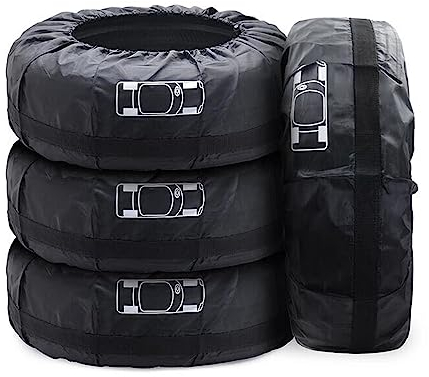 Geloo Reifentaschen Set 18-22 Zoll 4 Stück Reifenaufbewahrung Waterproof Staubdicht Reifenbezug Reifenschutzhülle für Sauberer Transport und Lagerung Schwarz (Durchmesser 80 cm)