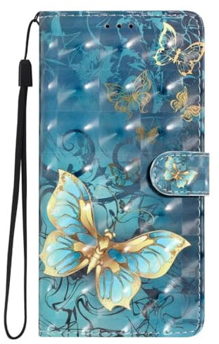 KRjcsfhy Hülle Case für Samsung Galaxy S7, Lederhülle [ Premium Echtleder] [RFID Blocker] [Kartenfach] [Magnet] TPU Stoßfeste Klapphülle TPU Schutz für Samsung Galaxy S7,Schmetterling