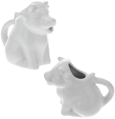 COLLBATH 2 Pezzi Bricco Latte Ceramica a Forma di Animale, Bianco, Leggero e Portatile, Contenitore per Latte e Salse per Ristorante e Hotel