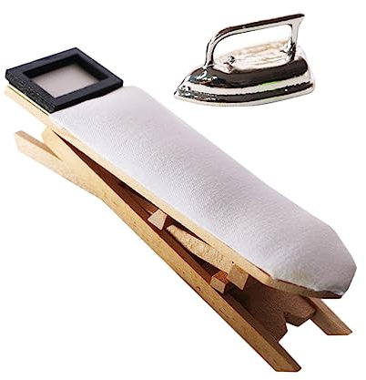GARVALON 1Satz Mini Bügeleisen mit Mini Bügelbrett Miniaturmöbel für Puppenhaus Leicht und Kreativ für Junge Mädchen Zubehör für Mini-Haus und Fotografie