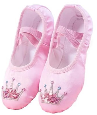 VONCYKI Ballettschuhe für Mädchen, bestickt, Cartoon-Krone, Tanzschuhe, professionelle weiche Sohle, Mädchen, Damen, Ballett, Yoga, Fitnessstudio, Tanzschuhe (Rosa, Größe 36)