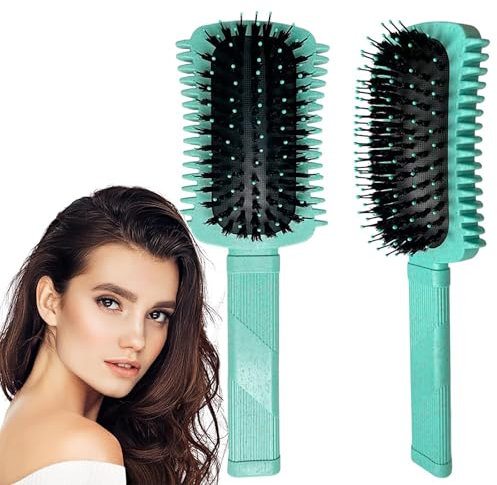 BelleVive Lockenbürste zum Definieren, Volumenbürste für lockiges Haar, Locken definierende Bürste, Wildschweinborsten Haarbürste, Formen und Stylen von Damenlocken (Grün)