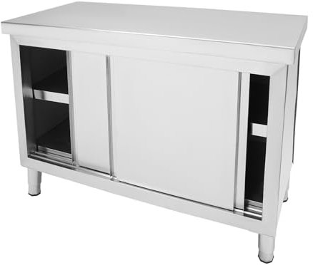 SHZICMY Armoire de travail avec portes coulissantes - En acier inoxydable - 120 x 50 x 95 cm - Armoire basse pour cuisine, restaurant, atelier et garage