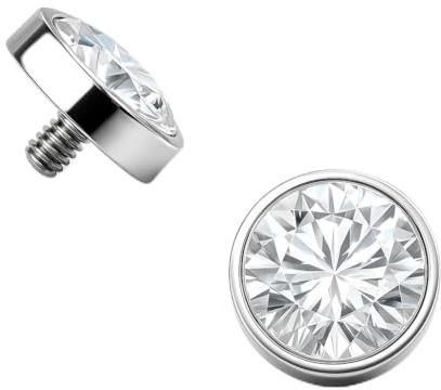PIERCINGO® CHIRURGEN-STAHL 316L SCHRAUB-AUFSATZ Top Dermal-Anker Haut-Anker Implantat Anker-Piercing Grund-Platte Micro-Dermal Surface-Piercing Innen-Gewinde 1.2mm (Silber Weiss Klar, 5mm)