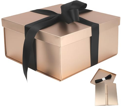 Presentask med lock, 23 x 23 x 18 cm roséguld födelsedagspresent låda stor, presentförpackning födelsedag bröllop, för födelsedagar, examen, årsdagar, jul, halloween, alla hjärtans dag