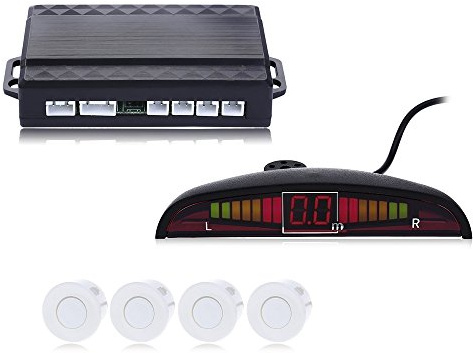Buzzing Sound Car Parking Sensor Auto LED Parktronic with 4 Sensors Reverse Backup Parking Radar Monitor Detector System - White