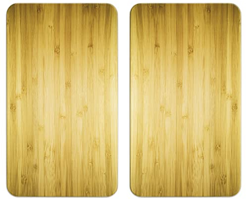 WENKO Plaque de Recouvrement Universelle Mod. Décor Bois, réglable en Hauteur pour Tout Type de cuisinière, Planche à découper et Protection Anti-éclaboussures, Verre, 30 x 52 cm, 2 pièces