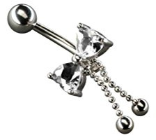 Piercing nombril Blanc Noeud Papillon Strass Blanc Chaine a Boules