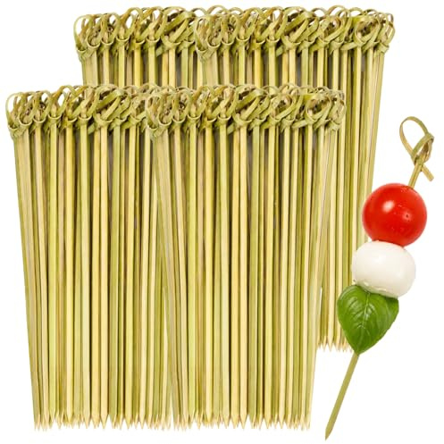 COM-FOUR® 200x fingermatsspett gjorda av växtbaserade råvaror, kanapépinnar | träspett med knutar - festpinnar - cocktailspett för bufféer - fester och catering