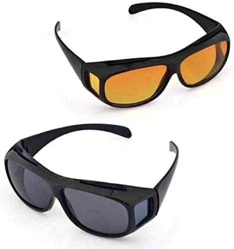 AKAMAS 2 Pack HD Night Day Vision Driving Wrap Around Anti Glare Sunglasses for Man and Women