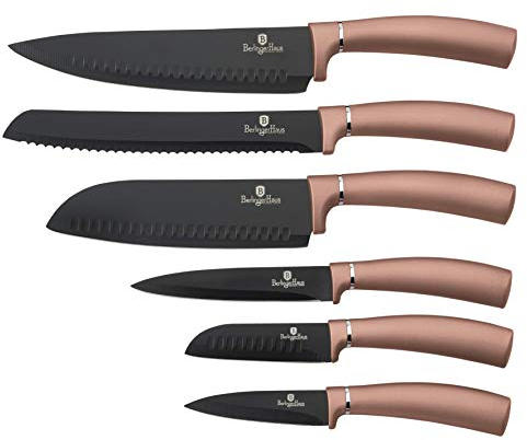 Berlinger Haus Rose Gold 6er-Set Profi-Küchenmesser, Klinge aus Edelstahl, Antihaftbeschichtung, Kochen Messer, Zwiebel, Brot, Santoku, Schälen, Ergonomischer Griff, Metallic Line Design, BH-2543